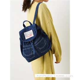 包邮RCWB 日本新款 个性牛仔裤补丁双肩包休闲百搭帆布背包自留