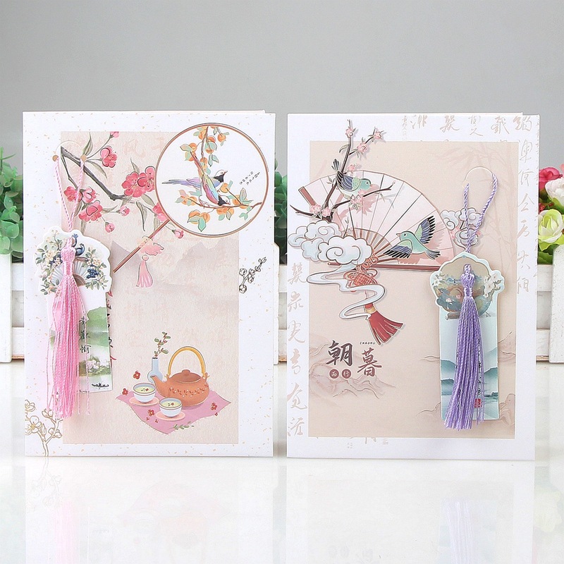 中国风流苏祝福贺卡老师古风贺卡生日教师节祝福卡山水贺卡批发|undefined