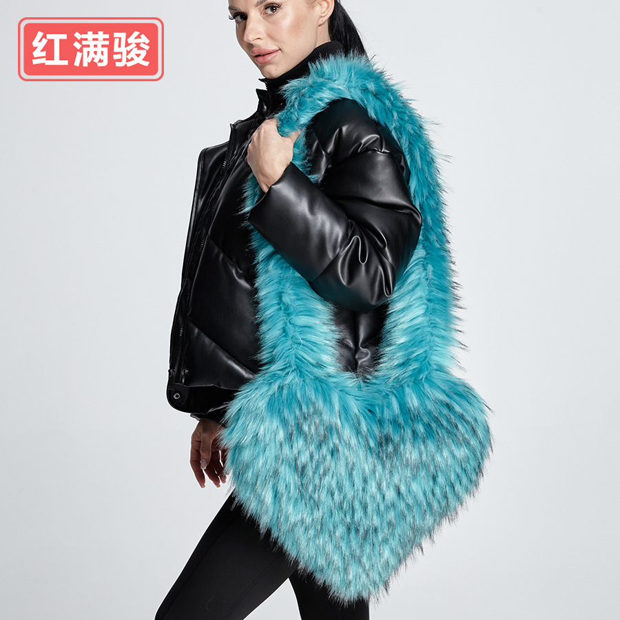 欧美仿水貂毛爱心毛绒包女大容量皮草毛毛贝壳包个性辣妹单肩包