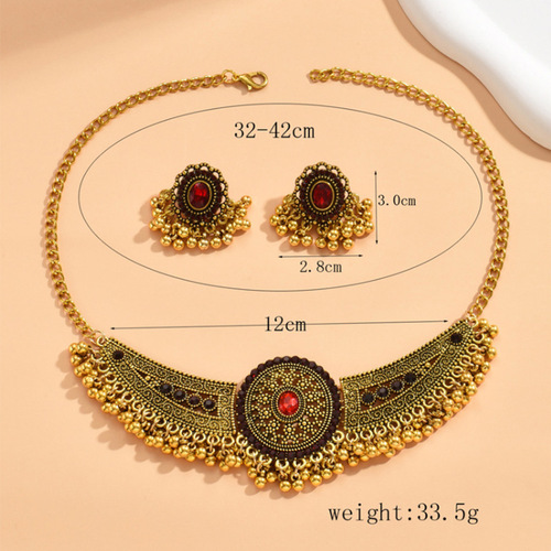 European and American new retro all-match wings drop beads exaggerated bohemian style fashion neck necklace earrings women's set
