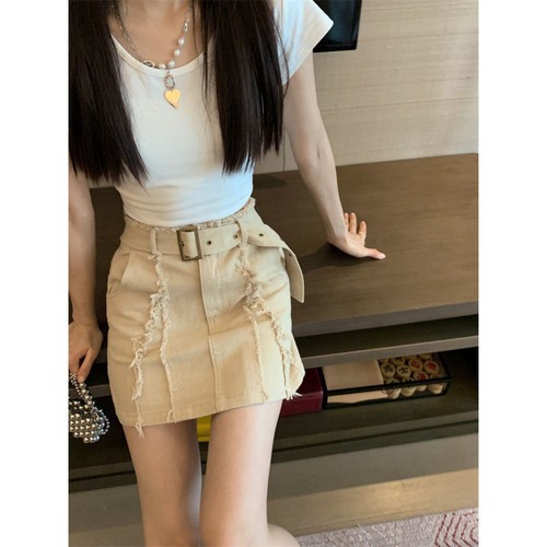 American cowboy half-length skirt women's summer hot girl high-waisted black A-line mini skirt dress Instagram trendy