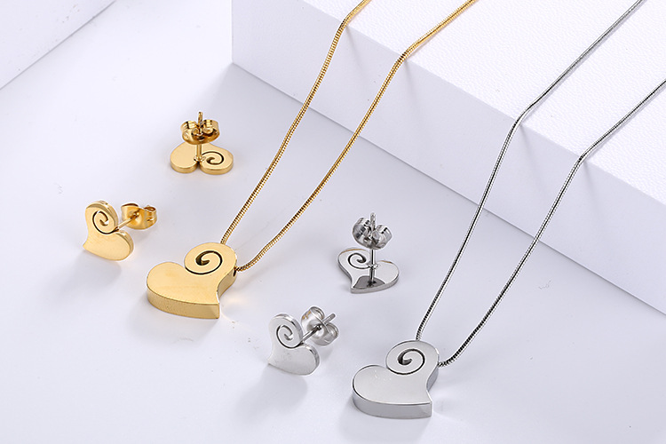 fashion stainless steel heart-shaped necklace earrings set wholesale Nihaojewelry
