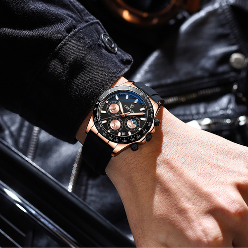 Chenxi multifunctional silicone band watch men's three-eye six-hand moon phase chronograph cross-border foreign trade quartz watch