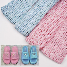 工厂直销纯手工钩针时尚大牌同款鞋面pp草编织夏凉拖凉鞋鞋材辅料