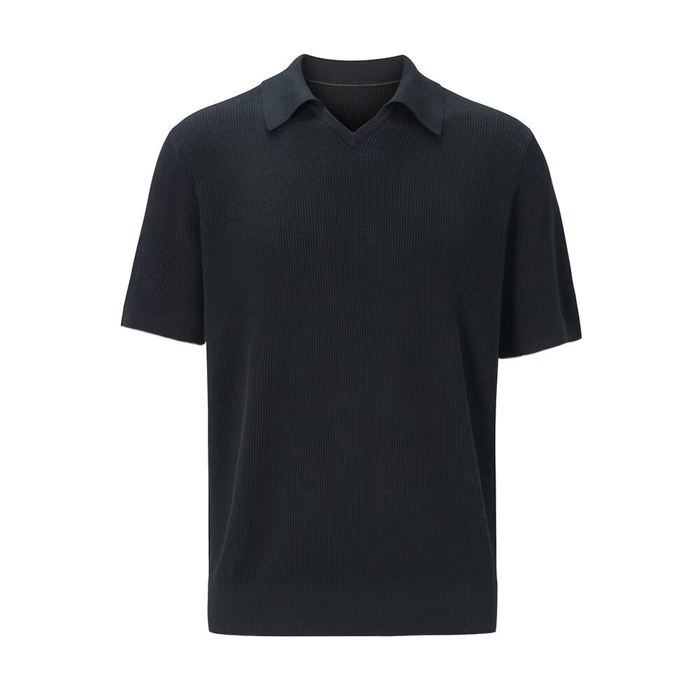 Polo camiseta de punto camiseta de manga corta camiseta hombre cuello en V mallas agujeradas viejos negocios hielo seda fábrica de verano transfronteriza mayorista