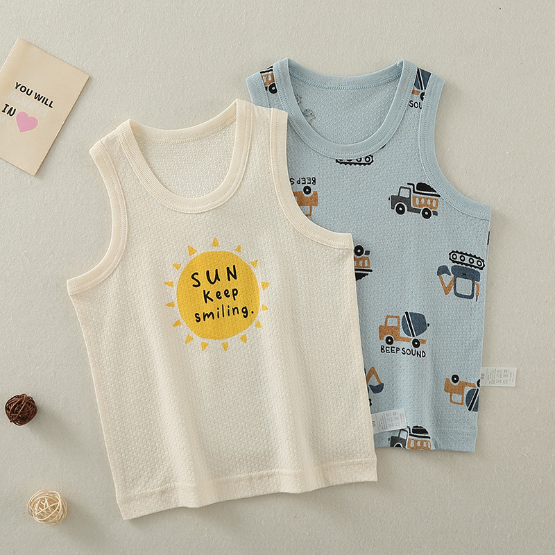 Children's Vest Pure Cotton Type A Skin-friendly Body-bottoming Shirt Baby's Sleeveless T-shirt Summer Thin Boys' Hurdling Waistcoat
