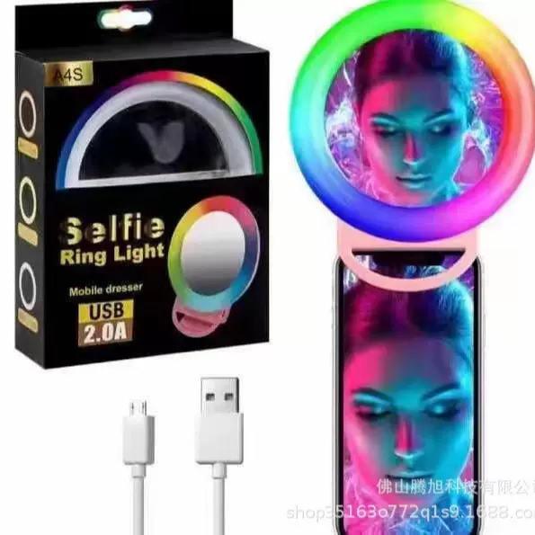 RGB Selfie Ring right跑马灯补光灯19种色彩补光环形夹子灯A4S