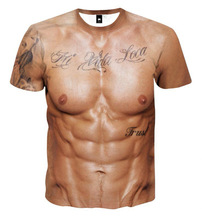 亞馬遜網紅3d立體t恤逼真惡搞健身肌肉男彈性緊身短袖表演T衣衫
