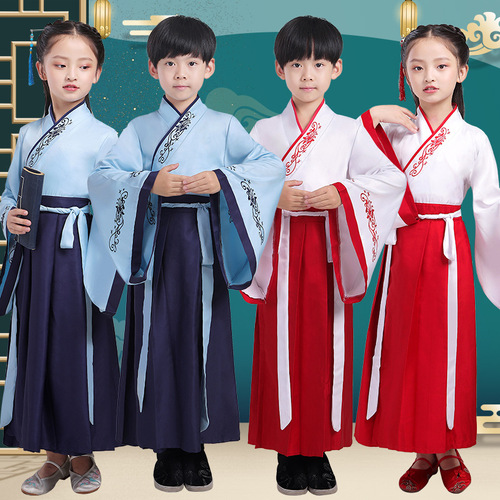 Children hanfu warrior swordsman cosplay performance gown for boy classics suit chorus suits Chinese  Chinese Confucius learning performance robe