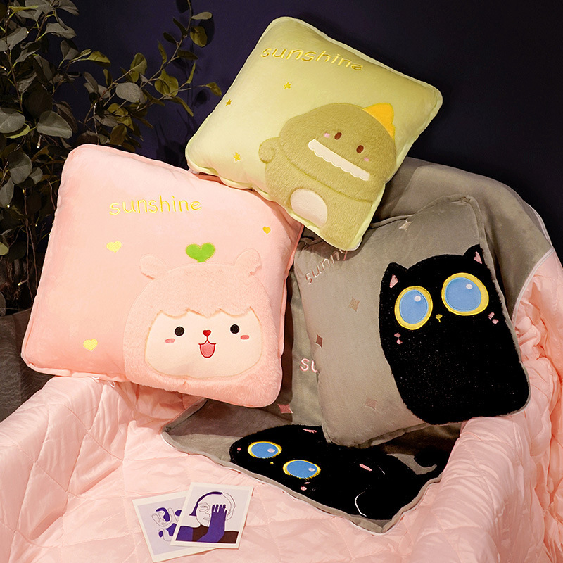 Almohada edredón de doble uso engrosada manta siesta de oficina almohada dos-en-uno plegable coche almohada lindo