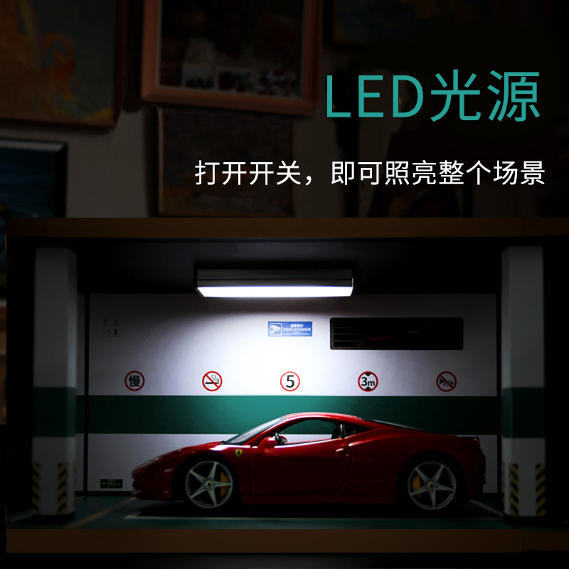 Garaje subterráneo Escena 1 24 DE MADERA modelo de estacionamiento simulación modelo de coche cubierta de polvo decoración ligera colección