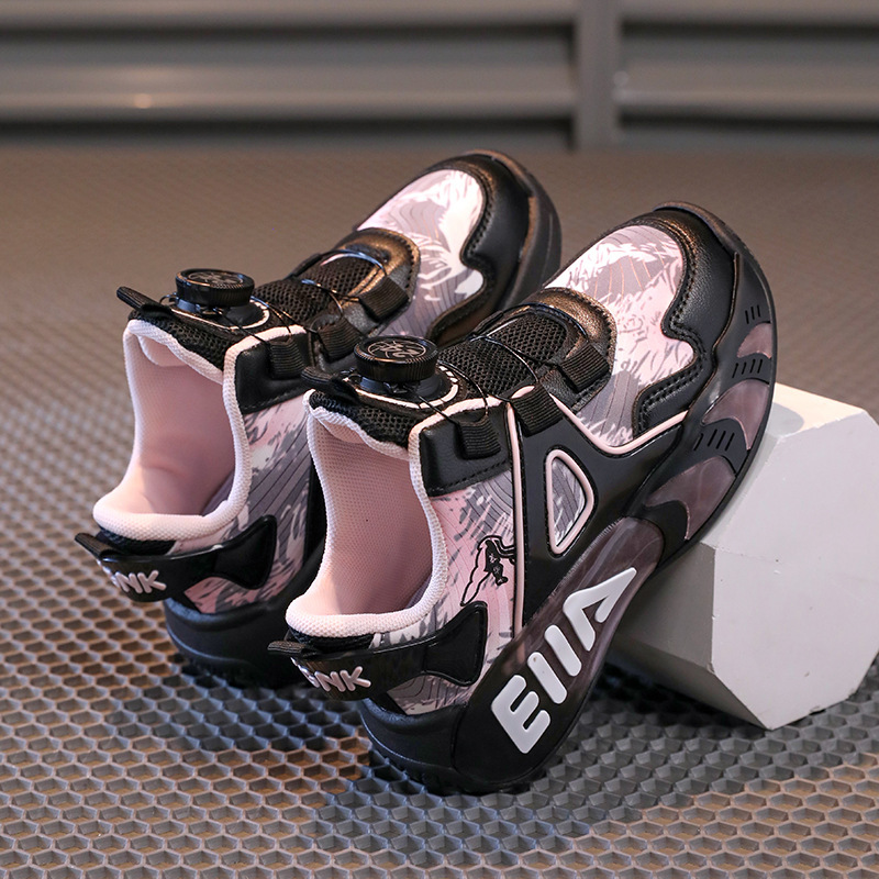 Children's sneaker Girls' Shoes 2024 Spring and Autumn New Girls' Basketball Shoes Large Children's Running Rotating Buckle Shoes