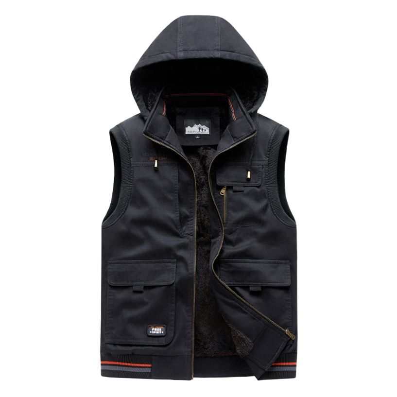 9880 new men's casual wash cotton vest plus velvet waistcoat multi-pocket cotton vest wholesale generation