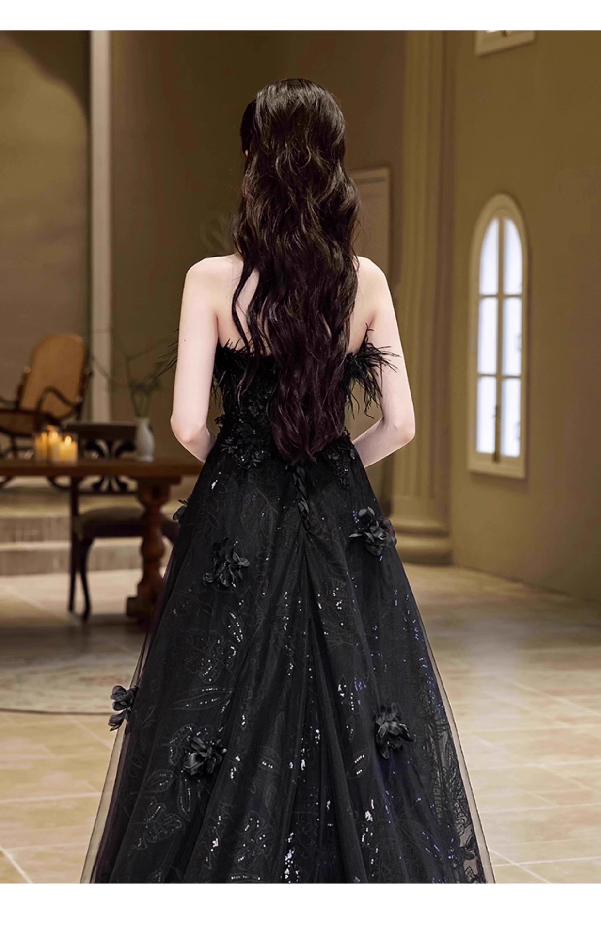 Váy dạ hội quây dáng suông midi chất satin mềm mại — đen chi tiết 20