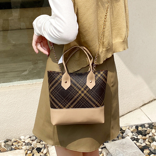 Chain Small Bag  New Contrast Color Women's Handbag Shoulder Crossbody Bag Printed Retro Bag Wholesale
