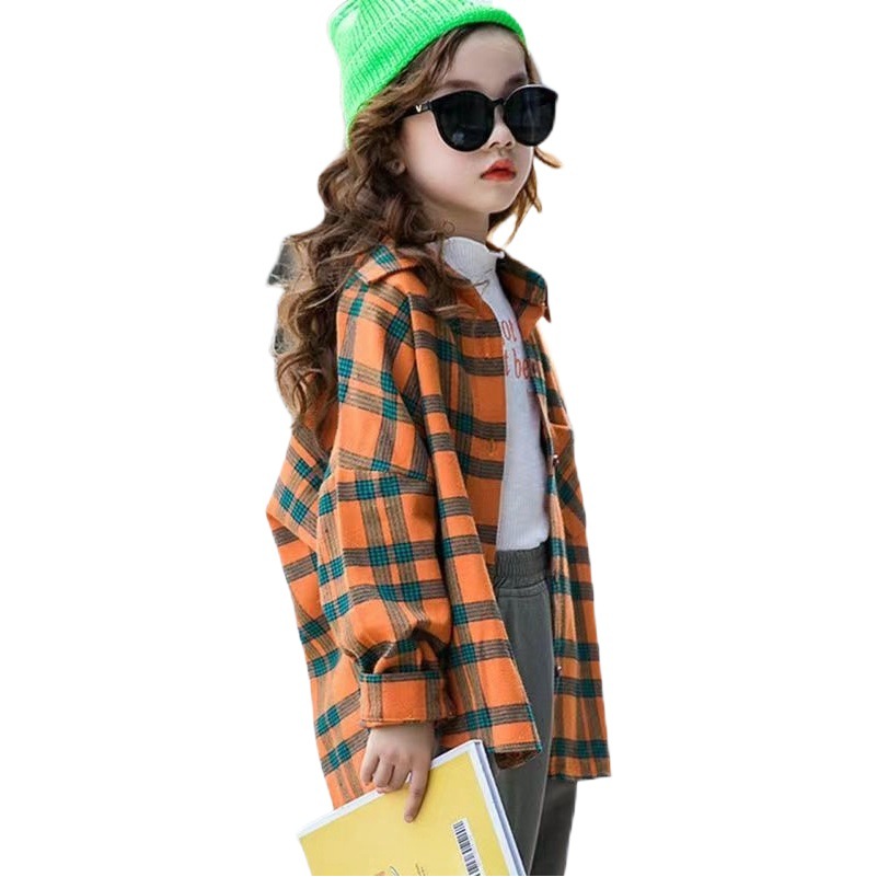 Las niñas de primavera y otoño camisa a cuadros de manga larga estilo coreano medio y grandes niños sueltos estilo occidental superior Comercio exterior ropa para niños en stock suministro directo