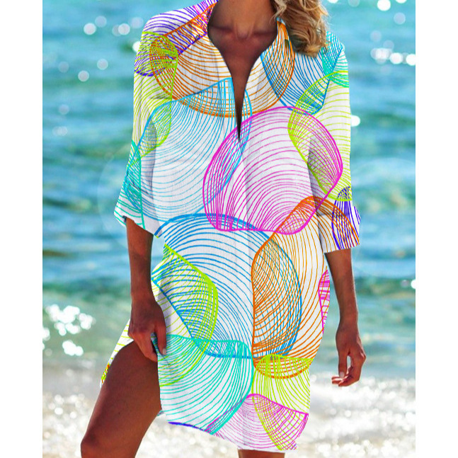 Foreign Trade Cross-Border 2025 New Bikini Jacket Shirt Swimsuit Cardigan Women's Printed Vacation Beach Shirt