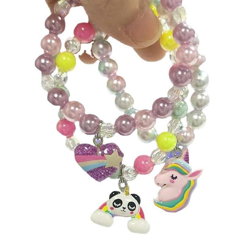 Foreign trade surplus children's cute bracelet cartoon rainbow unicorn beaded jewelry pearl bracelet little girl gift
