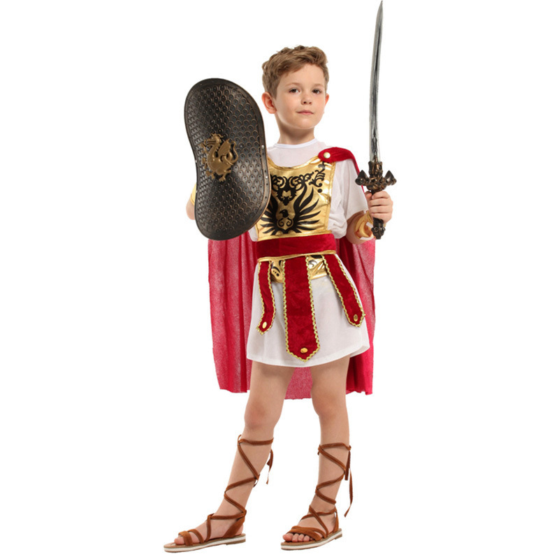 Cross-Border New Product Kidsren's Spartan Warrior Performance Costumes Halloween Cos Costumes Ancient Roman Warrior Clothes Dress up