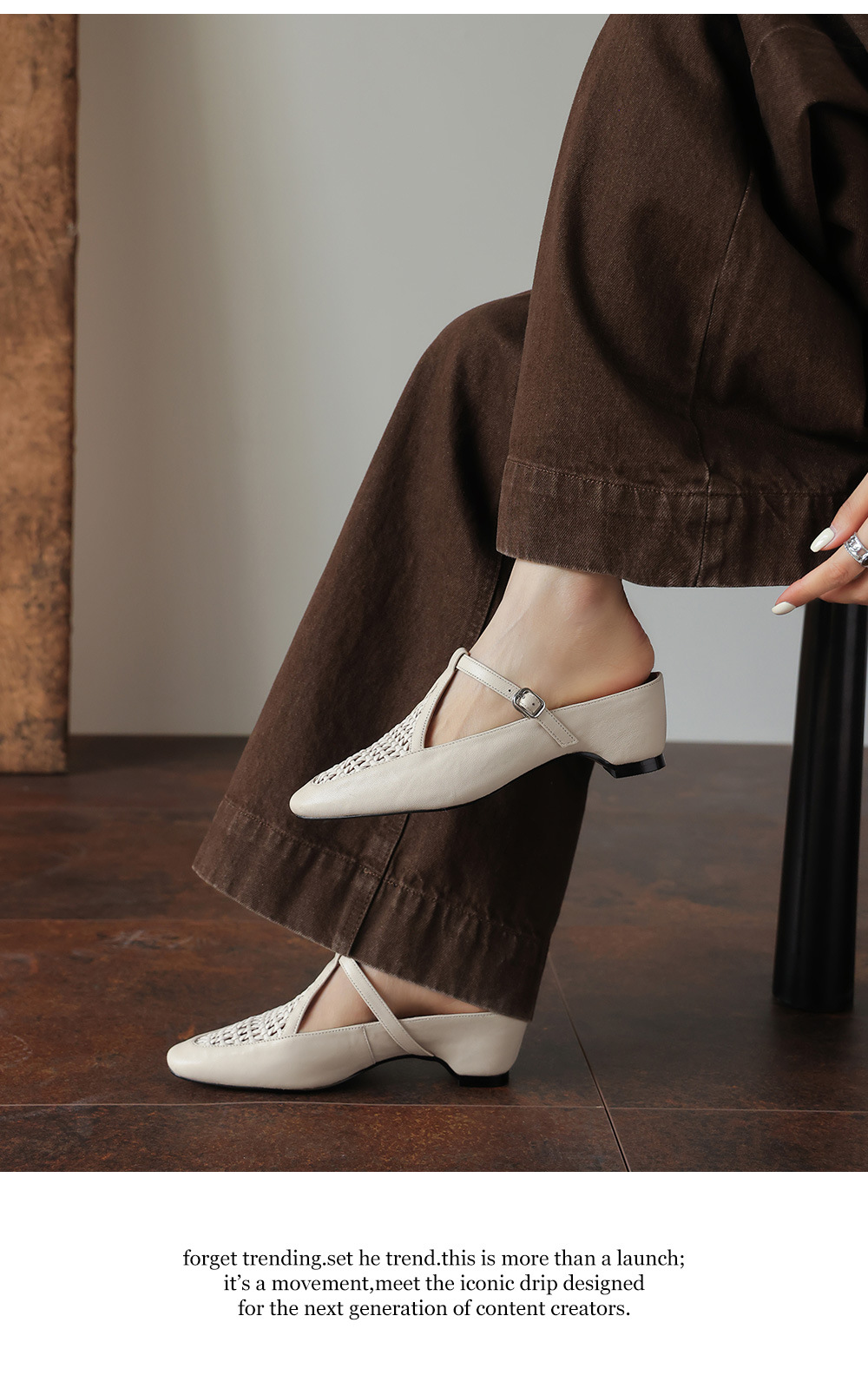 Dép mule nữ gót cao 6 cm, mũi kín, đế xuồng đan, phong cách mùa hè — đen chi tiết 17