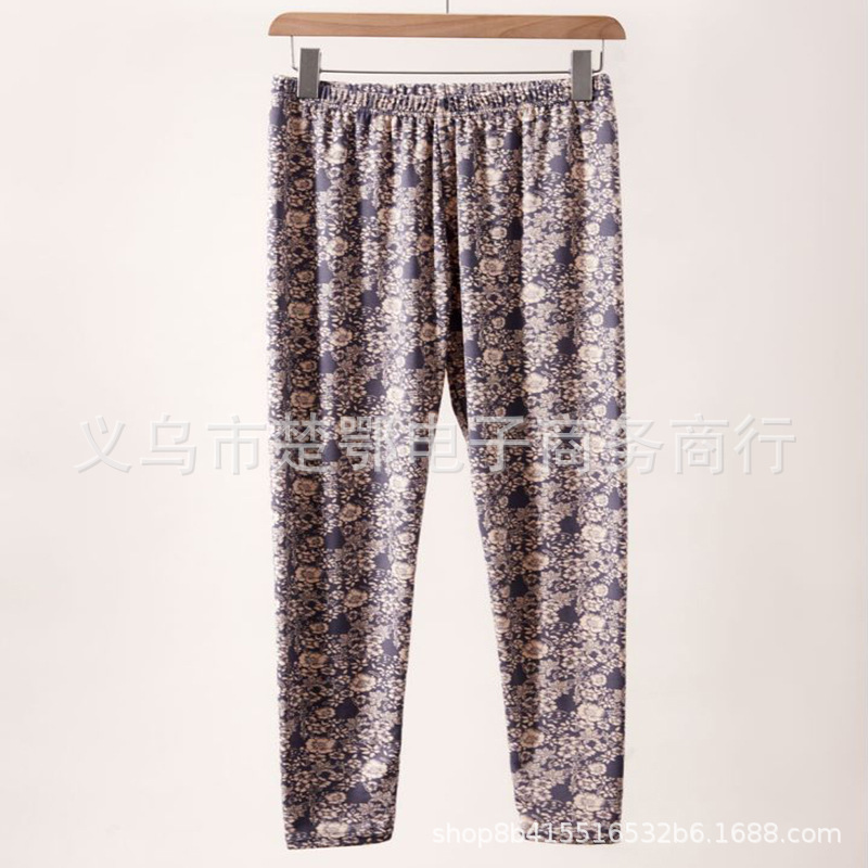 春秋冬季中老年德绒印花碎花打底裤女士外穿高腰弹力保暖秋裤内衣|undefined