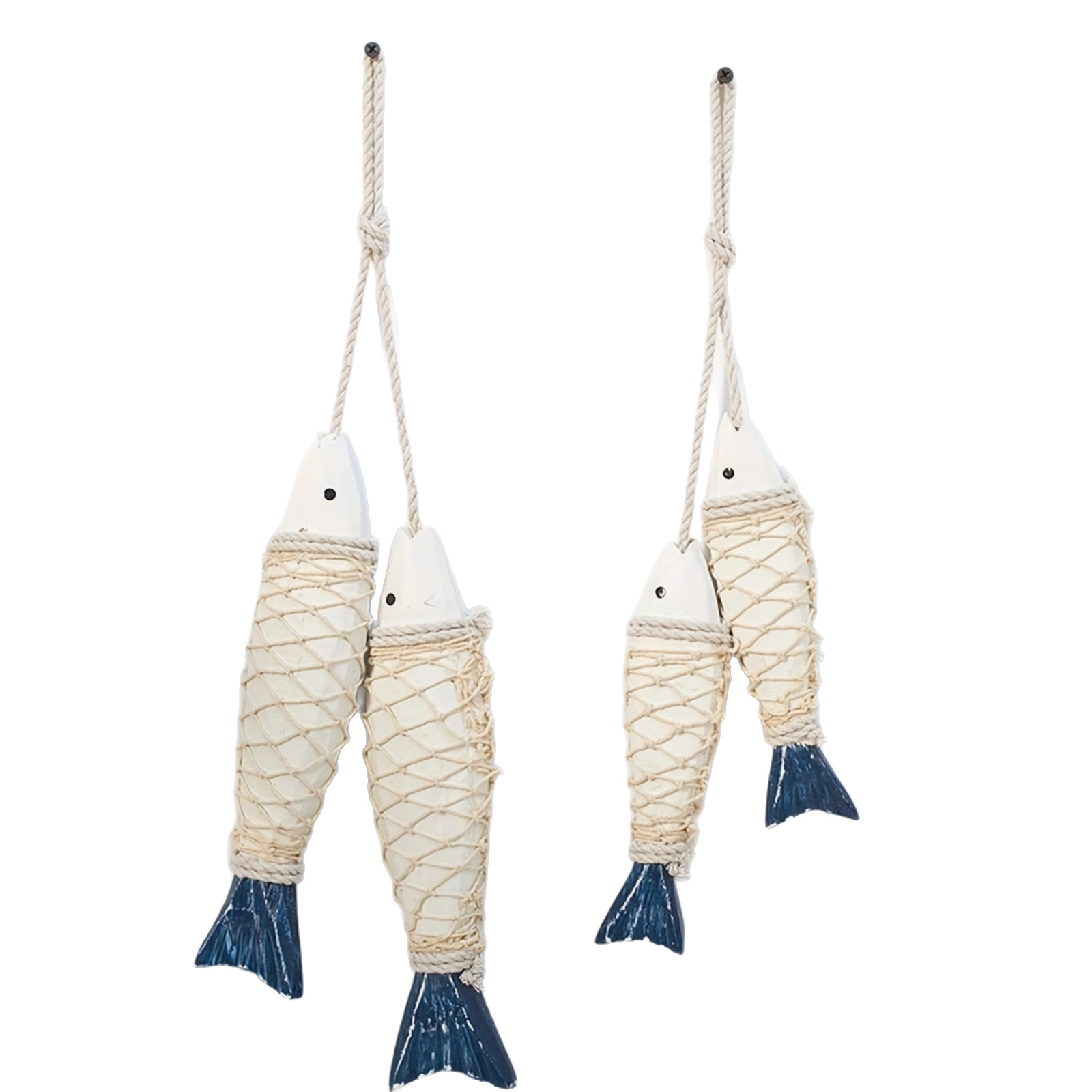 Estilo océano creativo hogareño bar KTV simulación de madera maciza pescado de madera tejido cadena de pescado pequeño colgante decoración artesanía