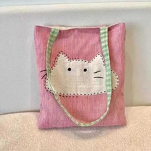 2025新款日系单肩布包百搭简约帆布女包可爱卡通猫猫头粉色单肩包