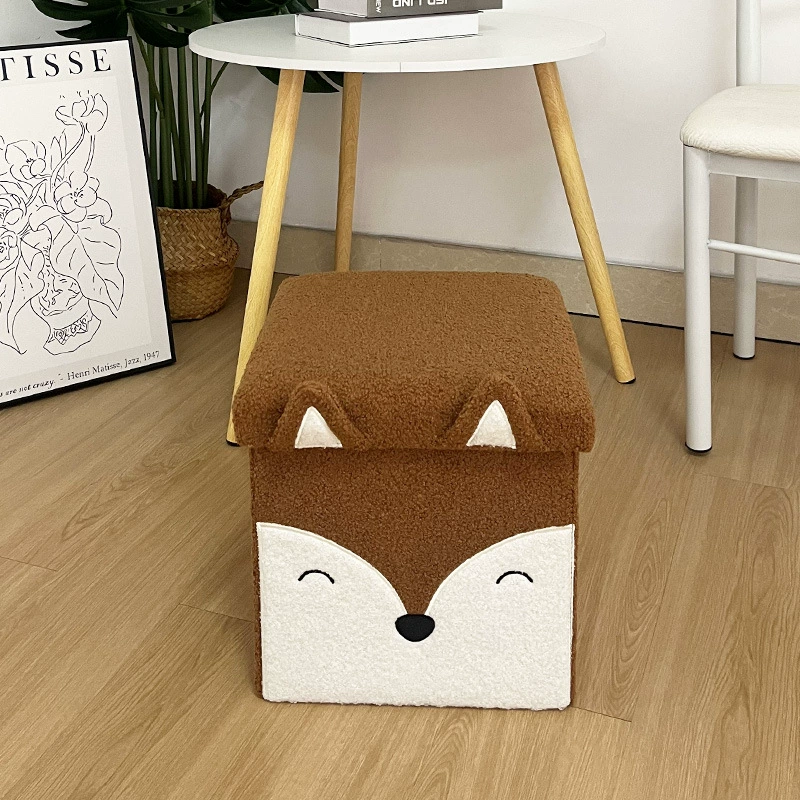 Складной ящик для хранения в виде мультяшной лисы, большой вместимости, можно использовать в качестве табурета, бархатный табурет для хранения, многофункциональный, для детской комнаты, дома