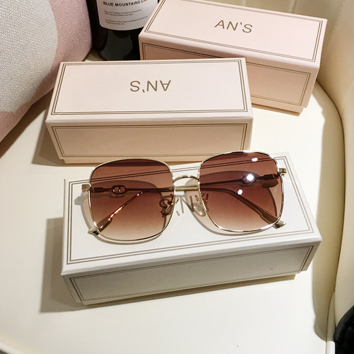 New Square Big Face Slimning Sunglasses  New Model Sunglasses Korean Version Ins Round Face Brown Women Sunglasses