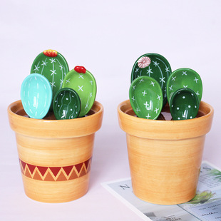 Creative Cactus Ceramic Measuring Spoon Baking Scale Measuring Spoon Household Kitchen Ceramic Salt Sugar Small Spoon with Base
