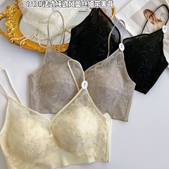 French lace embroidered beautiful back fixed integrated latex cotton cup breathable gathering thin shoulder strap wrapped chest underwear 6313