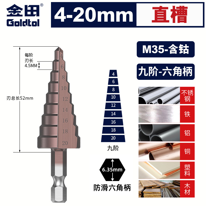 Jintian Pagoda broca agujero reamer perforación de acero inoxidable metal escalón especial de alta dureza broca de mano rotativa
