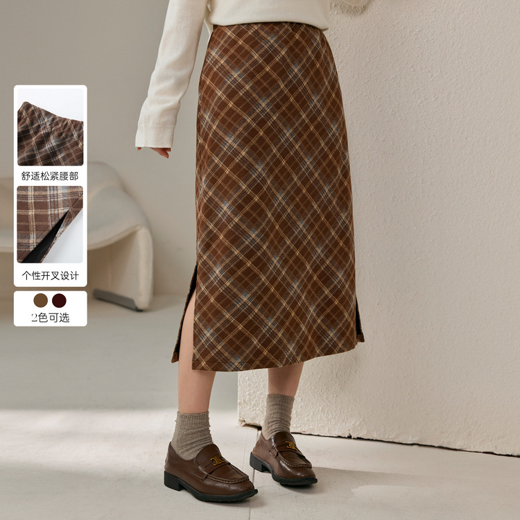 【Retro plaid skirt】Slim Slim Skirt with Large Size Women's Straight Cut Hip Slim Skirt Fat mm2024 New Winter Style