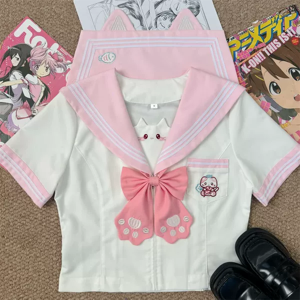 Fuchsia sea salt, T-shirt, bow tie, with short sleeve