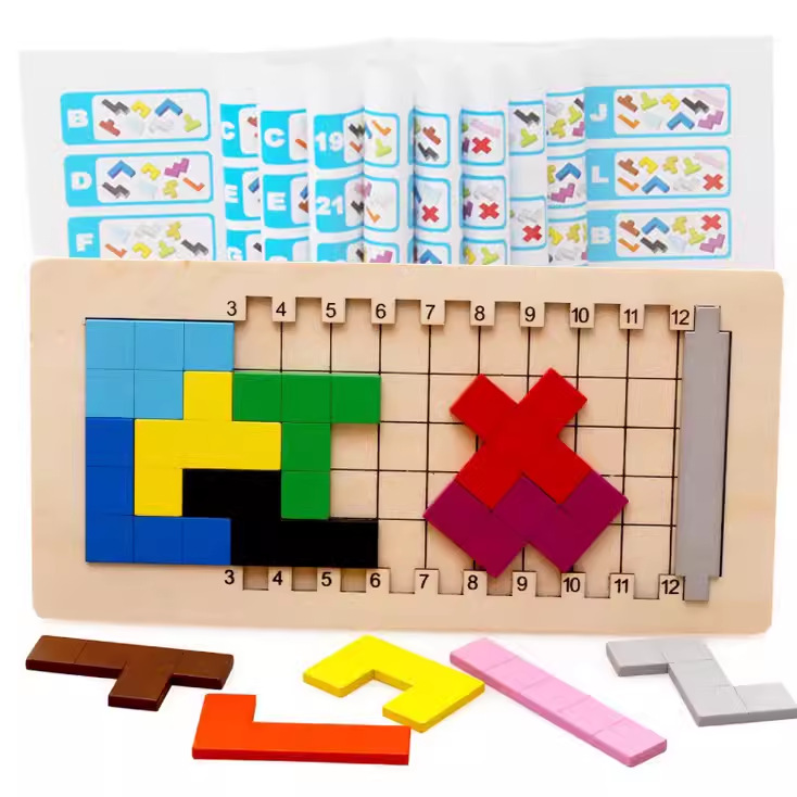 Educación temprana para niños de madera puzzle Tetris juguetes de bloques de construcción juguetes de bloques de construcción siete tablero puzzle juego de ajedrez