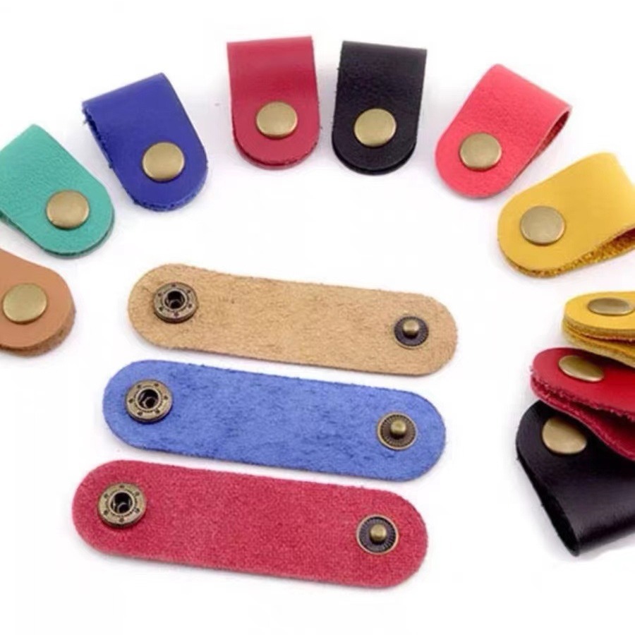 批发牛皮小礼品耳机绕线器印logo数据线搭扣收纳扣手机线防折断