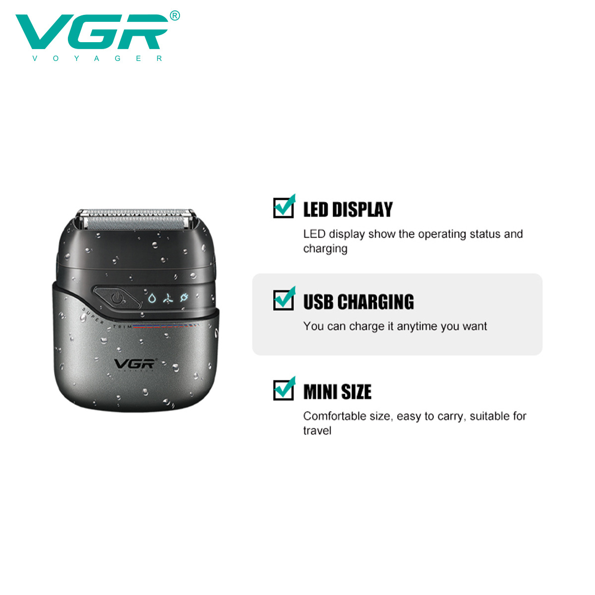 Mini Travel Shaver Reciprocating Three Blade IPX7 Waterproof Electric Shaver with Long Battery Life_voghion.com