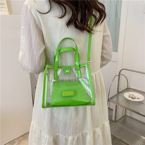 European and American large-capacity fashionable transparent handbag jelly beach bag letter women's bag mother-in-law bag shoulder tote bag