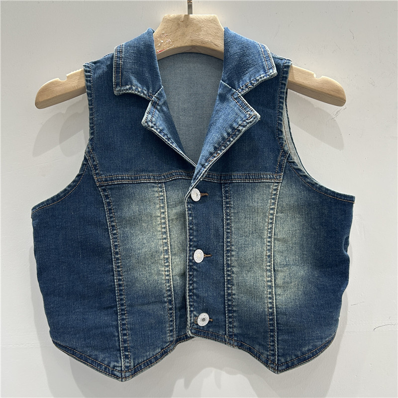 Productos europeos 2025 primavera y verano nuevo estilo pequeño con moda de mezclilla elástica de alta gama chaleco de chica caliente americana chaleco femenino image 2