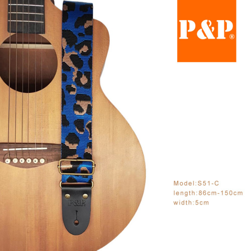 Praise PP Guitar Strap,  New Model S51, Leopard-Print Black Genuine Leather Guitar Strap