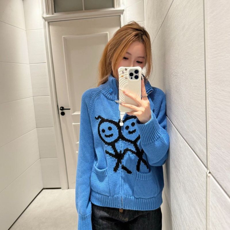 Korean-style, relaxed-fit, high-neck, versatile knit cardigan for women, new autumn/winter collection, loose-fitting and slimming sweater jacket