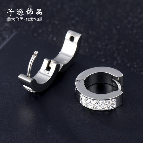 Korean-style fashionable titanium steel round diamond-zirconia ear earrings for men and women, stainless steel mud drill ear hooks, direct factory sales