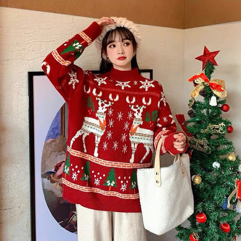 Knitted Sweater for Women, New Autumn and Winter Style, Couple's Outfit, Loose and Versatile, Slim-Fit, Long-Sleeve Pullover Sweater for Christmas