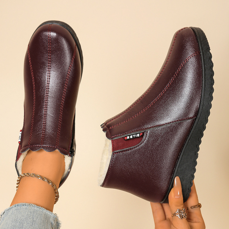 Women's Cotton Shoes with Soft Soles, Non-Slip, Winter Warm, Fleece-Lined Cotton Shoes for Middle-Aged and Elderly Mothers, Flat-Soled Comfortable Cotton Shoes for Grandma