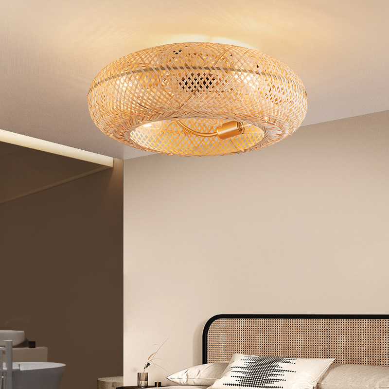 Cross -border bamboo editing Nordic bedroom restaurant suction bird cage hanging fan belt cage hidden hanging fan fan frequency conversion 3
