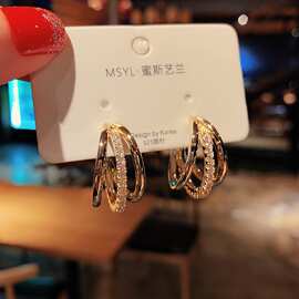 韩国设计感锆石圈圈时尚耳环2025年新款潮气质网红耳圈纯银耳钉女