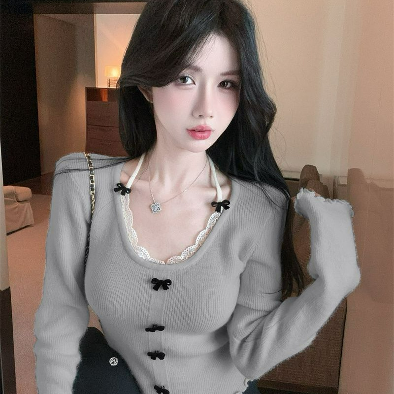 Lace spring design long-sleeve with bow