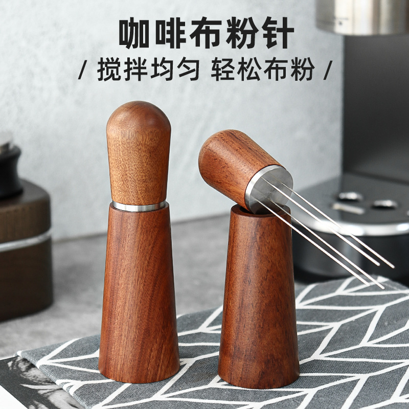 Distribuidor de café de cuatro agujas con base de madera