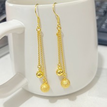 沙金饰品磨砂光面圆珠流苏耳环女仿真黄金小众轻奢高级感耳坠耳饰