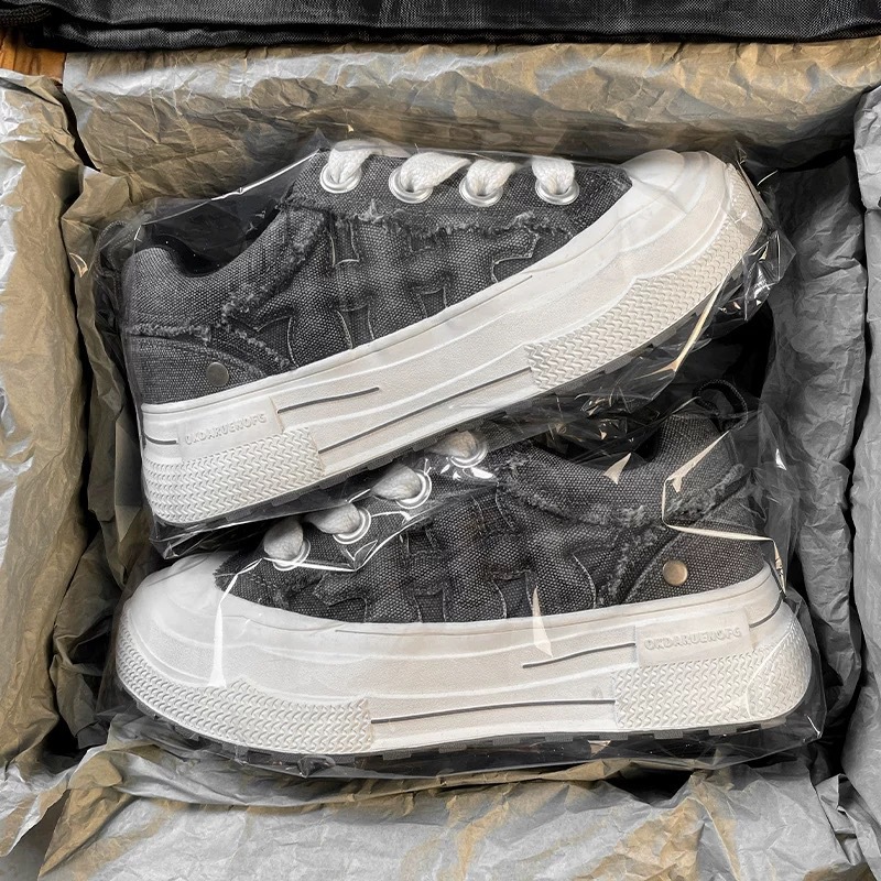 Celebrity Style Canvas Plum Blossom Ensemble Series Wear-resistant Thick-soled Height-increasing Casual For Men And_voghion.com